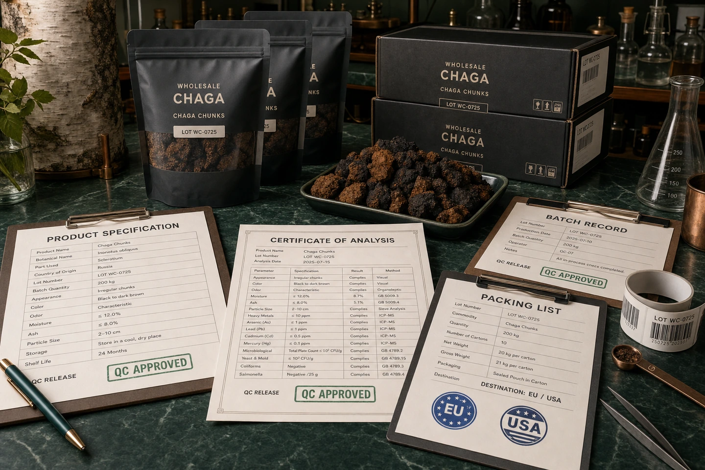 Batch Documentation for a Chaga Wholesale Order - professional Chaga wholesale visual